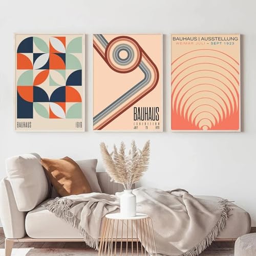 KemneT Abstrakte Bauhaus-Leinwandgemälde Bilder mit geometrischen Mustern Poster und Kunstdrucke Wand Bilder für Wohnzimmer Inneneinrichtung Heimdekoration 40 x 60 cm x 3 ungerahmt von KemneT