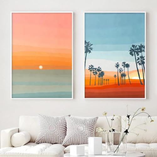 KemneT Abstrakte Strand-Sonnenuntergang-Wand Bilder Leinwandgemälde Wandgemälde Boho-Poster Kunstdrucke Bilder Wohnzimmer Sofa Hintergrund Heimdekoration 50 x 70 cm x 2 ungerahmt von KemneT