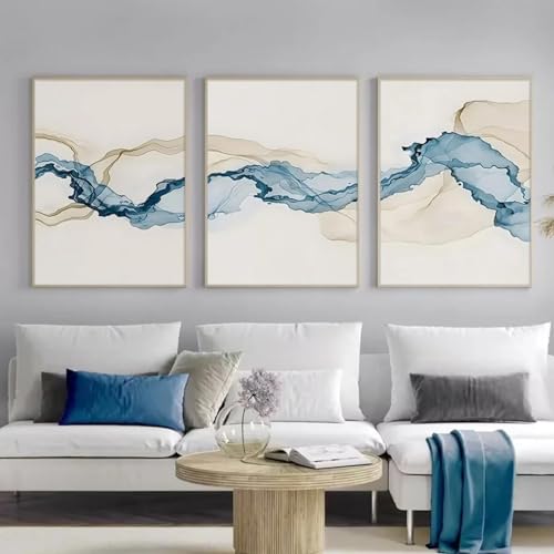KemneT Abstrakte beige blaue Textur Poster Kunstdrucke Leinwandgemälde moderne minimalistische Wand Bilder Bild Wohnzimmer Inneneinrichtung Heimdekoration 50 x 70 cm x 3 ungerahmt von KemneT