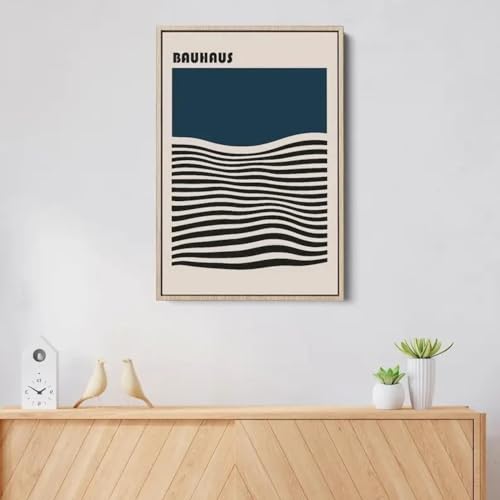 KemneT Bauhaus Blaue geometrische Poster und Kunstdrucke minimalistischer Stil Linien Leinwandgemälde abstrakte moderne Wand Bilder Bild Wohnzimmer Heimdekoration 50 x 70 cm ungerahmt von KemneT