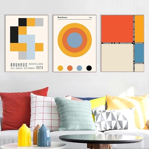 KemneT Bauhaus-Farbblock-Ausstellung Wand Bilder Poster und Kunstdrucke abstrakte Leinwandbild Wandbilder Wohnzimmer Inneneinrichtung Heimdekoration 50 x 70 cm x 3 ungerahmt von KemneT