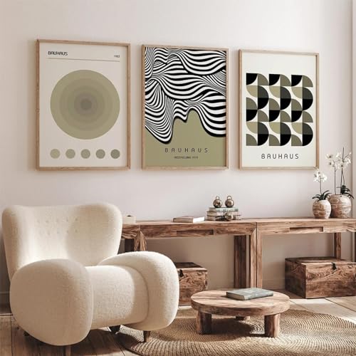 KemneT Bauhaus Green Color Block Line Poster und Kunstdrucke moderne minimalistische Wand Bilder nordische abstrakte Leinwandbild Bild Raumdekoration 50 x 70 cm x 3 ungerahmt von KemneT