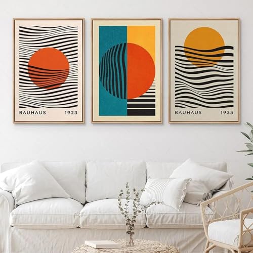 KemneT Bauhaus-Plakate mit leuchtend orangefarbenen Mustern Retro-Zeitgenössische Wand Bilder schwarze Streifen-Poster Kunstdrucke Bilder Wohnzimmer Heimdekoration 50 x 70 x 3 cm ungerahmt von KemneT
