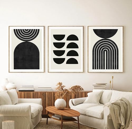 KemneT Moderne Leinwandbild mit schwarzen Linien abstrakte geometrische Formen Wand Bilder nordische Poster und Kunstdrucke Wandbilder für Wohnzimmer Heimdekoration 40 x 60 cm x 3 ungerahmt von KemneT