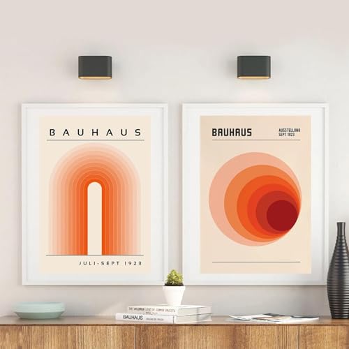 KemneT Orange Bauhaus-Ausstellung kreisförmige Grafik Leinwandgemälde Poster Kunstdrucke Retro-Wand Bilder Bilder Wohnzimmer Heimdekoration 50 x 70 cm x 2 ungerahmt von KemneT