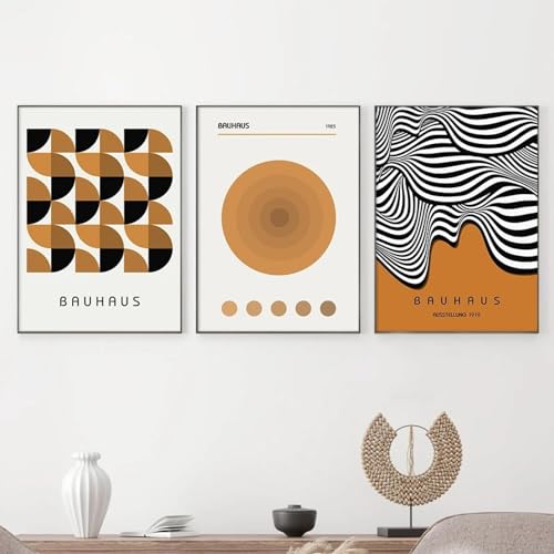 KemneT Schwarz-weiße Streifen-Wellen-Leinwandgemälde abstraktes Bauhaus-Orange-Kreis-Poster und Kunstdrucke minimalistische Wand Bilder Bild Raumdekoration 50 x 70 cm x 3 ungerahmt KemneT Schwarz-weiße Streifen-Wellen-Leinwandgemälde abstraktes Bauhaus-Orange-Kreis-Poster und Kunstdrucke minimalistische Wand Bilder Bild Raumdekoration 50 x 70 cm x 3 ungerahmt von KemneT