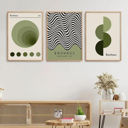 KemneT Skandinavische minimalistische Wand Bilder Bauhaus grün schwarz geometrische Linien Poster und Kunstdrucke abstrakte Leinwandbild Bild Raumdekoration 50 x 70 cm x 3 ungerahmt von KemneT