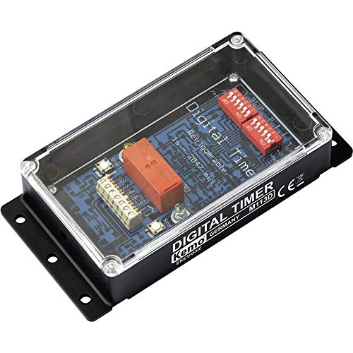 Kemo M113D Digitaler Zeitschalter 12 V/DC für Zeiten zwischen 1 und 2047 Sekunden / Minuten. Mit LED-Anzeigen. Steuern durch externe Steuerimpulse oder automatisch nach Einschalten von KEMO