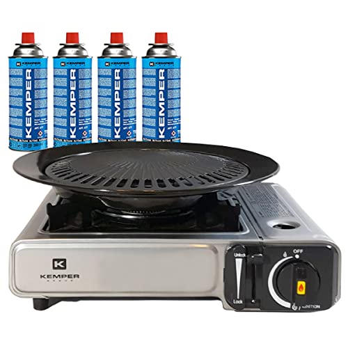 KEMPER - Gasgrill Grill 2in1 Piezo-Gaskocher 2200 W + 4 Butan-Gaskartuschen von Kemper