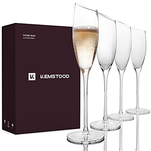 Kemstood Champagnerflöten - Moderne Kristall Mimosen Gläser (6 Unzen) für Sekt - Schräge Champagnergläser 4er Set - Geburtstagsgeschenke für Männer - Weihnachtsgeschenke für Männer und Frauen von Kemstood
