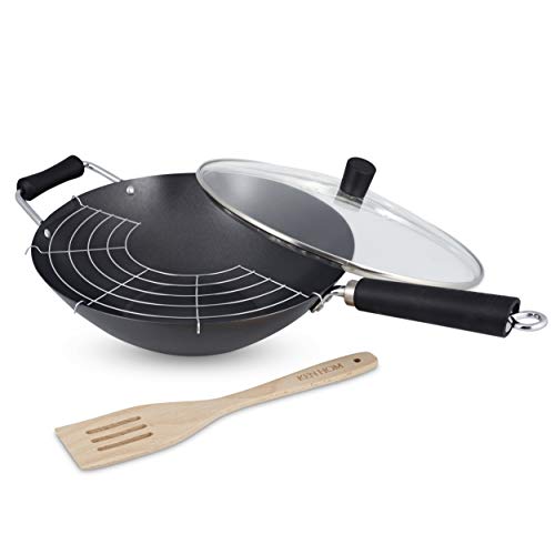 Ken Hom KH431041 Carbonstahl Wokpfanne Set, 31cm, Excellence, Wok Induktion mit Deckel, Ablagegitter und Zubehör, Spülmaschinenfest, 2 Jahre Garantie von Ken Hom