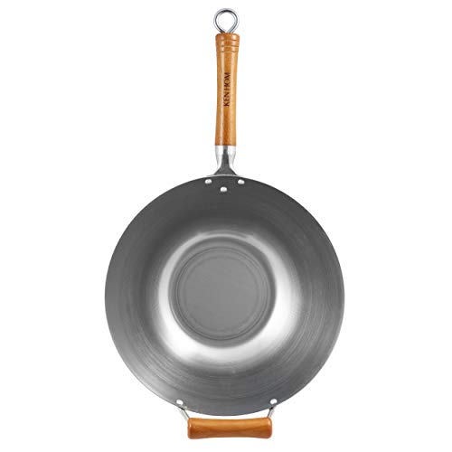 Ken Hom KH432003 Carbonstahl Wokpfanne, 32cm, Excellence, Wok Induktion, Natürliche Patina Antihaftbeschichtung, Holzgriff, 10 Jahre Garantie von Ken Hom