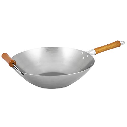 Ken Hom KH436003 Carbonstahl Wokpfanne, 36cm, Excellence, Wok Induktion, Natürliche Patina Antihaftbeschichtung, Holzgriff, 10 Jahre Garantie von Ken Hom