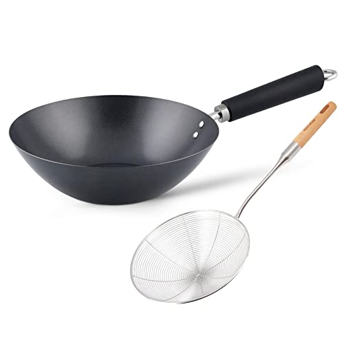 Ken Hom Wok Set 27 cm Induktion Antihaft aus Karbonstahl mit Phenolharz-Griff inklusive Schaumlöffel von Ken Hom