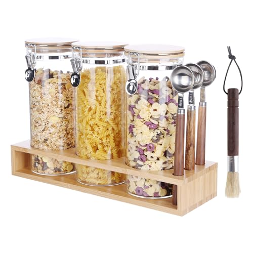 Ken's Kitchen Luftdichte Vorratsgläser Glas mit Deckel 3er Set 1500ml mit 3 Messlöffel- Für Müsli, Cornflakes, Spaghetti, Aufbewahrungsglas mit Regal Kaffeedose Luftdicht von Ken's Kitchen