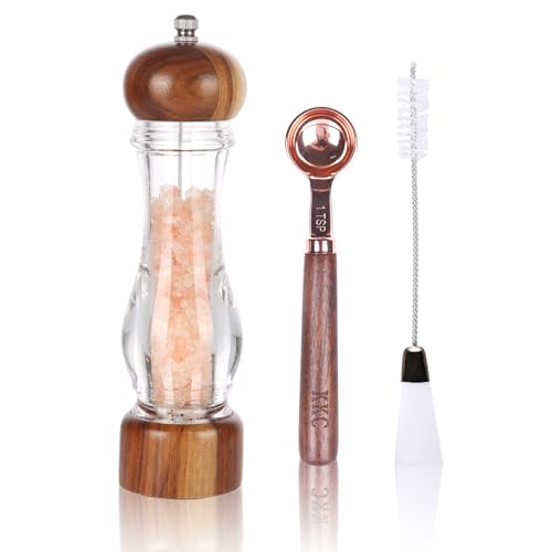 Ken's Kitchen Salz und Pfeffermühle Holz mit Bürste Löffel Verstellbares Keramikmahlwerk Gewürzmühle Groß 20cm von Ken's Kitchen
