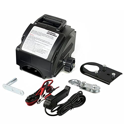 12V Elektrische Seilwinde Winch Tragbar Boot Winde Motorwinde Seilhebezug WindeSeilzug mit 9.2m Stahlseil Elektrowinde Winde Seilzug Zubehör Zugkraft 906kg von KenSyuInt