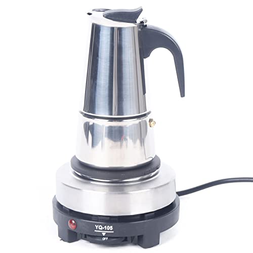 Edelstahl Elektrisch Kaffeekanne Espressokocher Espressomaschine Kaffeemaschine Espressokanne Mokkakocher Kaffeebereiter Kaffee Mokka Maschine für Arbeit Familienfeiern 220V (4 Tassen 200ml) von KenSyuInt