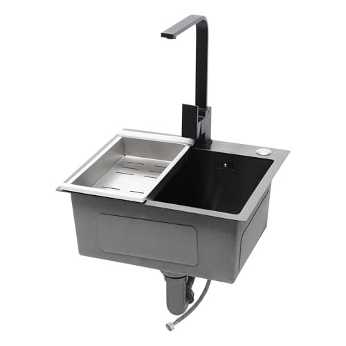 Spüle Spülbecken Edelstahl Spülbecken Schwarz Grau Eckig Einbauspüle Küche Einzelbecken Waschbecken Küche Eckig Küchenspüle mit Seifenspender, Abflusskorb, Armatur von KenSyuInt