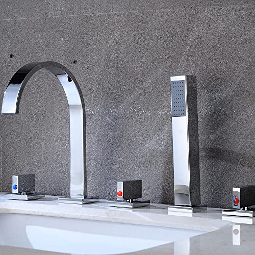 5 Loch Armatur Badewannenarmatur Wannenarmatur Wasserfall Mit Handbrause Wasserhahn Badewannen Einhebelmischer Armatur Badewanne Wasserhähne Mischer mit Handbrause Chrom von KenSyuInt