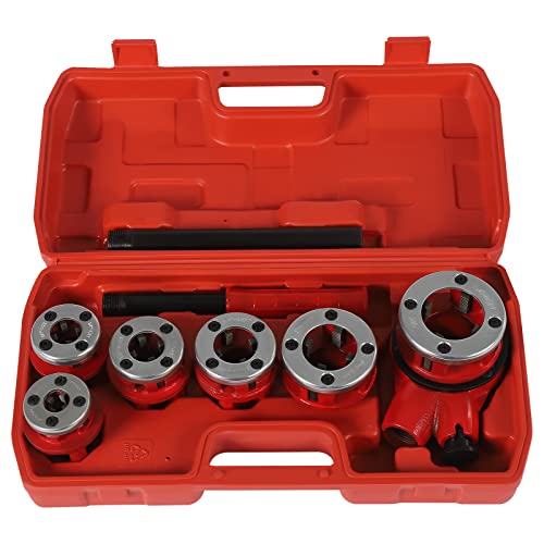 6-tlg Schneidkluppensatz Rohrgewindeschneidsatz Tragbarer Gewindeschneidkluppe Tool Set Schneidkluppe Gewindeschneidkluppensatz Rohrschneider Ratchet Pipe Threader Kit mit 6 Matrizen von KenSyuInt