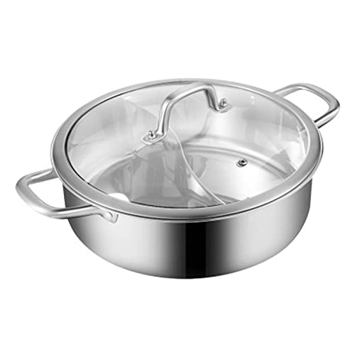 Hot Pot Topf Dualer Hot Pot Shabu Pot Edelstahl mit Trennwand Separate Heißer Topf mit Teiler für Zuhause Restaurant Silber (Ø32cm) von KenSyuInt