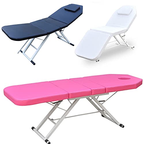 KenSyuInt 3 Zonen Klappbar Massageliege Massagetisch Klappbar SPA Salon Bett Kosmetikliege Gemütlich Massage Kosmetikbett Massagebank Kosmetikstuhl PU Klappmassage Tischbett Bänke (Rosa) von KenSyuInt