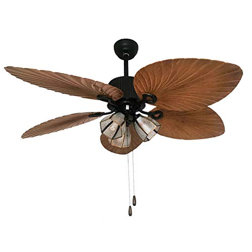 KenSyuInt 52'' Palmblätter Deckenventilator Licht Tropical Design Hängelampe Lüfter Dimmbar Fernbedienung Deckenlampe Ventilatorlampe für Schlafzimmer Wohnzimmer Esszimmer, Lampen Nicht Enthalten von KenSyuInt