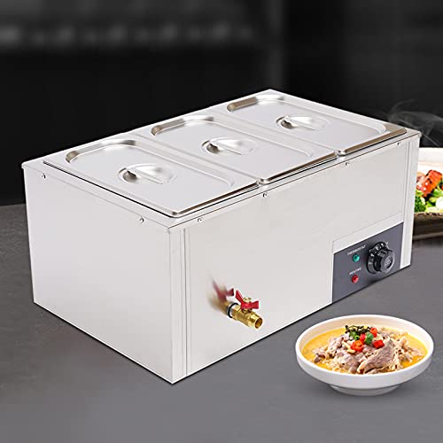 KenSyuInt Buffetwärmer Elektrisch Warmhaltegerät Einstellbare Temperatur Edelstahl Speisenwärmerpfanne mit Topfdeckel, Warmhalteplatte Speisenwärmer für Buffet Restaurant Hotel 3x7L von KenSyuInt