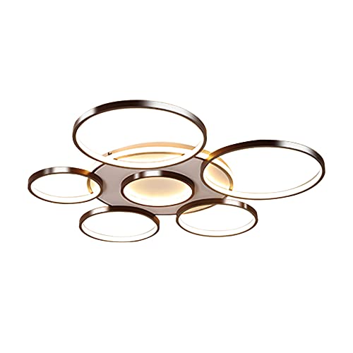 Luxus Dimmbar Kronleuchter Deckenleuchte Modernes Einbauleuchter Geometrische Wohnzimmerlampe Schlafzimmer Esszimmer Küchenleuchte mit Fernbedienung (7 Köpfe, Braun, Rund) von KenSyuInt