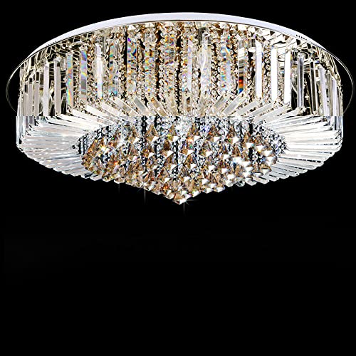 Luxus Kristallglas Runde LED Deckenleuchte Kristall Kronleuchter Beleuchtung GlüHlampe Unterputz Chandelier Deckenleuchten Dimmbare Transparentes für Wohnzimmer Schlafzimmer Esszimmer (Φ50cm) von KenSyuInt
