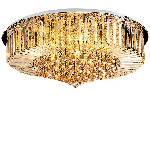 Luxus Kristallglas Runde LED Deckenleuchte Kristall Kronleuchter Beleuchtung GlüHlampe Unterputz Chandelier Deckenleuchten Dimmbare Transparentes für Wohnzimmer Schlafzimmer Esszimmer (Φ60cm) von KenSyuInt