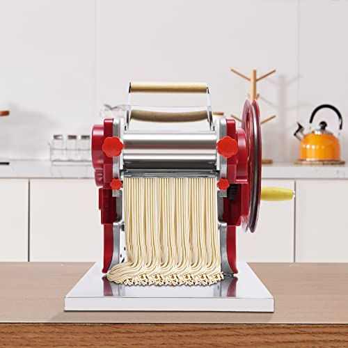 Rot Nudelmaschine Edelstahl Manuelle Pasta Maschine Teigmaschine Spaghetti Küchenmaschine Nudelteig Nudeln Lasagne Multifunktionale Pastamaker Tagliatelle Herstellung Pastamaschine von KenSyuInt