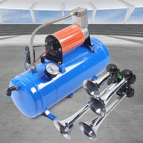 Train Luft Horn Kit 6L Luft Kompressor Druckluftkompressor 12V 150PSI Tragbar Luftkompressor Reifenfüller, 4 Trompetenzug Lufthorn Kit für Autoreifen Automotoren Fahrräder von KenSyuInt