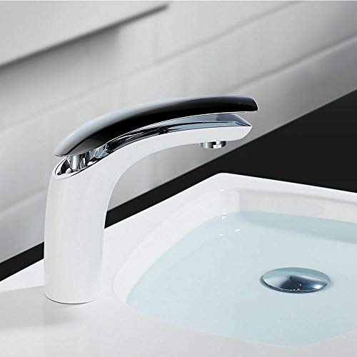 Waschbecken Einhebelmischer Armatur Wasserhahn Bad Armatur Weiß Waschtischmischbatterie für Badezimmer Waschbecken Kalt Warmwasser Mischbatterie Griffe mit Zink Legierung von KenSyuInt