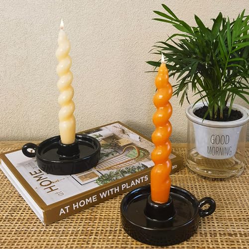 Kendiis Kerzenhalter Keramik Kerzenständer Kerzenhalter 2er Set Kerzenleuchter Ständer für Zauberkerzen, Spitzkerzen und Weihrauch, Halloween Weihnachten Esszimmer Heimdekoration Display (schwarz) von Kendiis