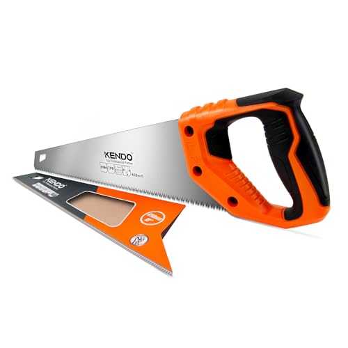KENDO Fuchsschwanz Säge 450 mm – 7 Zähne/Zoll – Handsäge Holz – FastCut – mit ergonom. Bi-Materialgriffen – Holzsäge mit gehärteter, dreifach geschliffener Verzahnung von Kendo