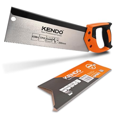 KENDO Zapfensäge 300 mm – 12 Zähne/Zoll – Rückensäge Feinsäge – FastCut – ergonomische Bi-Materialgriff – Gehärtete, dreifach geschliffene Verzahnung – Zum Sägen von Holz von Kendo