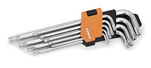 Kendo Winkelschraubendreher Satz 9-teilig – Torx - Extra lang 177 mm – T10 - T50 im Klappetui – Winkelstiftschlüssel Set Torx mit gehärteten Schäften Kendo Winkelschraubendreher Satz 9-teilig – Torx - Extra lang 177 mm – T10 - T50 im Klappetui – Winkelstiftschlüssel Set Torx mit gehärteten Schäften von Kendo