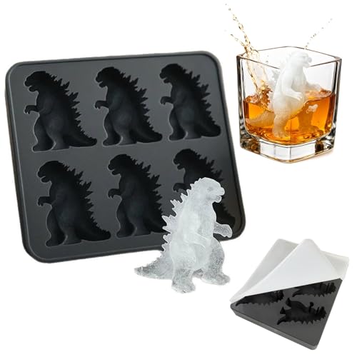 Eiswürfelformen, 3D Godzilla ICES Cubes Tray, Neuheit Easy Release Silikon für Cocktails Whiskey Geschenke für Männer Party Getränke mit Deckel von Kenmohuo