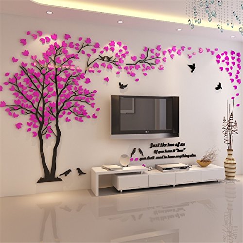 Kenmont DIY 3D Riesig Paar Baum Wandtattoos Wandaufkleber Kristall Acryl Wandtattoo Aufkleber Vögel Vine Zweig Wandkunst Wohnzimmer Schlafzimmer Kinderzimmer Sticker (Large, Rose, Recht) von Kenmont