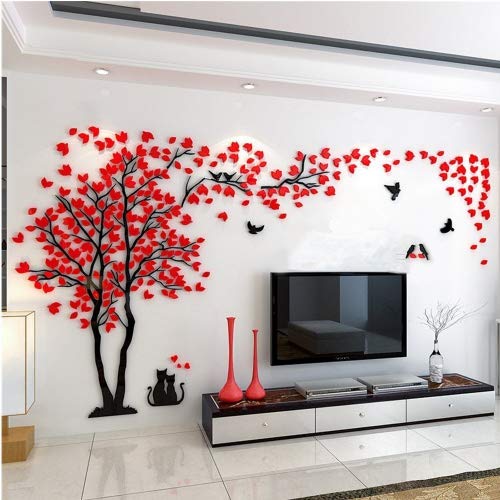 Kenmont DIY 3D Riesig Paar Baum Wandtattoos Wandaufkleber Kristall Acryl Wandtattoo Aufkleber Vögel Vine Zweig Wandkunst Wohnzimmer Schlafzimmer Kinderzimmer Sticker (Large, Rot, Recht) von Kenmont