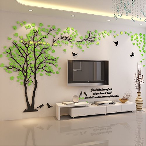 Kenmont DIY 3D Riesig Paar Baum Wandtattoos Wandaufkleber Kristall Acryl Wandtattoo Aufkleber Vögel Vine Zweig Wandkunst Wohnzimmer Schlafzimmer Kinderzimmer Sticker (Medium, Grün, Recht) von Kenmont