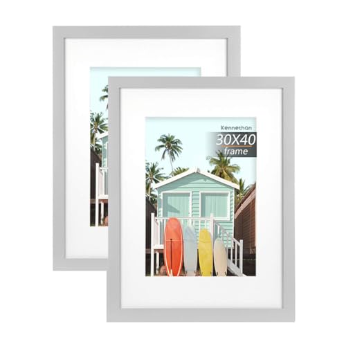 kennethan 2er Set 30x40 Grau MDF-Holzfotorahmen mit Acrylglas, ideal zum Aufhängen und Ausstellen von Urkunden.(Grau, 30x40-2er Pack) von kennethan