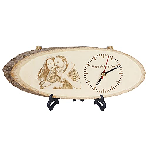 Personalisierbare Holz-Wanduhr Mit Foto, Holz Verbrannt, Schreibtisch-Foto-Uhr, Küche, Büro, Dekorative Uhren, Personalisierte Geschenke Für Papa von Kenon