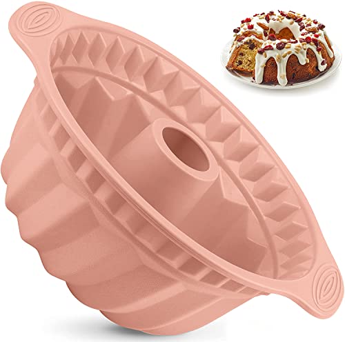 24,4 cm große Silikon-Lupfform mit stabilem Griff, Kuchenbackformen für Gugelhupfformen, perfektes Backgeschirr für Kuchen, Gelee, Gelatine, Brot, Para Gelatinas (Rosa) von Kenond