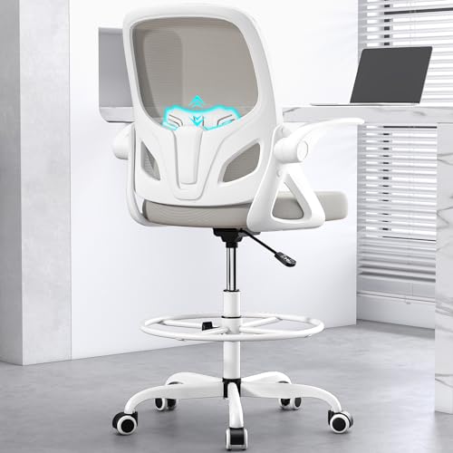 Kensaker Hoher Zeichenstuhl mit Fußstützenring für Zuhause und Arbeit, ergonomischer Schreibtischstuhl, Bürostuhl mit hochklappbaren Armen und Lendenwirbelstütze, erweiterte Höhe, Chefsessel für Kensaker Hoher Zeichenstuhl mit Fußstützenring für Zuhause und Arbeit, ergonomischer Schreibtischstuhl, Bürostuhl mit hochklappbaren Armen und Lendenwirbelstütze, erweiterte Höhe, Chefsessel für von Kensaker