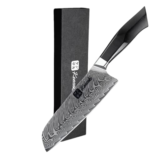 Kensaki Santoku Messer aus Damaszener Stahl Küchenmesser Japanischer Art hergestellt aus 67 Lagen Damaststahl – Kona Serie von Kensaki