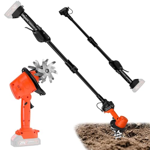 Akku Bodenhacke, 21V Gartenfräse Elektrisch mit 4 Metallmesser 10cm Arbeitsbreite 10cm Arbeitstiefe 235 U/min Drehzahl, 1,3M Handgriff, 550W Gartenfräse für Gärten, Gemüsefeld,Gewächshaus von Kensbro