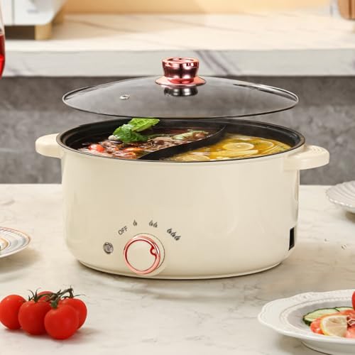 Elektrischer Hot Pot 3.5 L, Elektrischer Kochtopf Topf mit Trennwand 1000W, Drei Leistungsanpassungen Antihaft Multifunktionale Bratpfanne Schneller Suppentopf für Braten Ramen Fondue Suppe von Kensbro